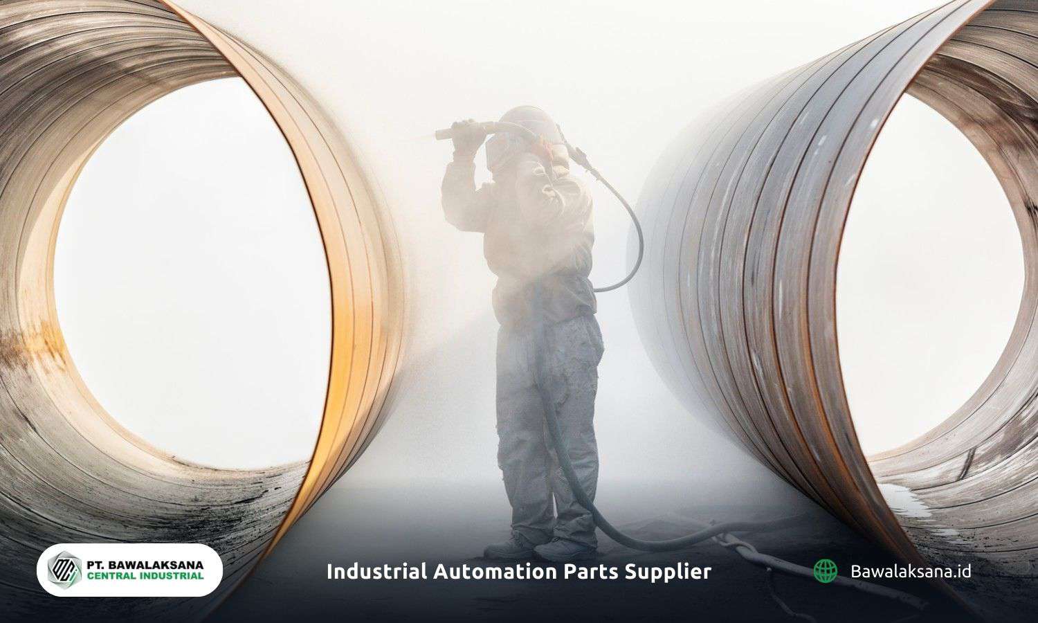 Sandblasting large-diameter pipes to remove surface contaminants